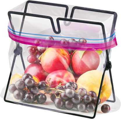 Versatile Metal Zip Lock Bag Holder with Artistic Iron Craftsmanship for Leakproof and Effortless One-Handed Packing, Sized for Kitchen and Household Use (7.1"D x 4.3"W x 6.7"H)