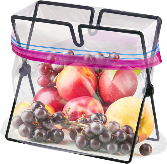 Versatile Metal Zip Lock Bag Holder with Artistic Iron Craftsmanship for Leakproof and Effortless One-Handed Packing, Sized for Kitchen and Household Use (7.1"D x 4.3"W x 6.7"H)