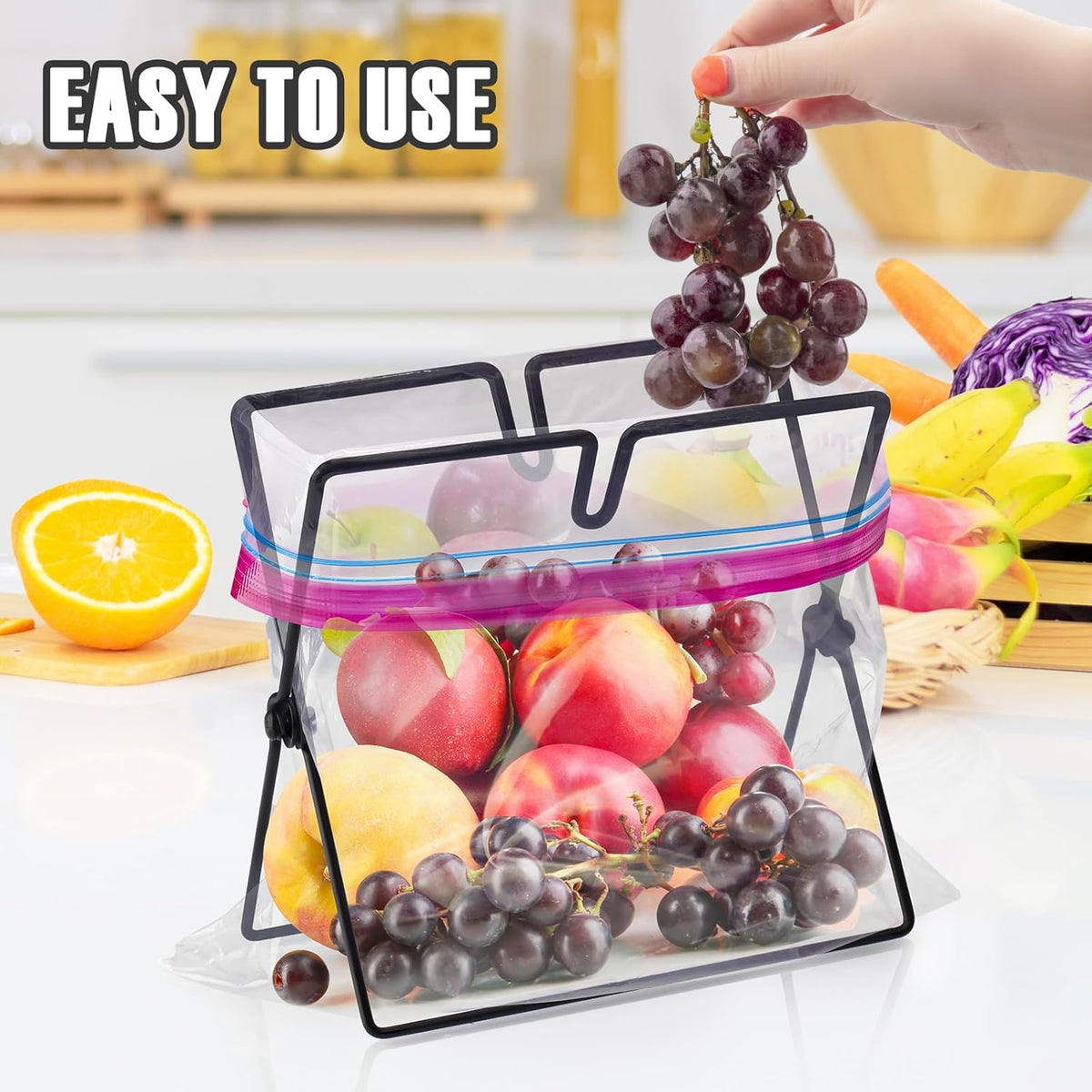 Versatile Metal Zip Lock Bag Holder with Artistic Iron Craftsmanship for Leakproof and Effortless One-Handed Packing, Sized for Kitchen and Household Use (7.1"D x 4.3"W x 6.7"H)