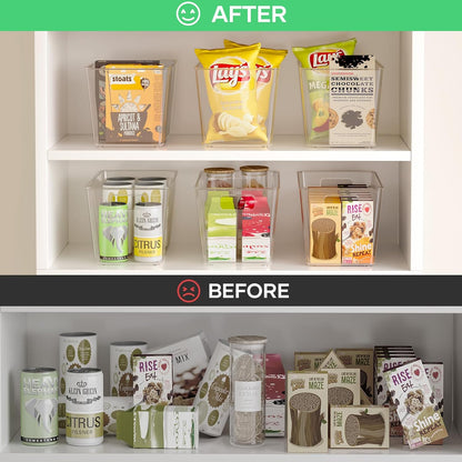 Clear Plastic Storage Bins, 11" Large Pantry Organizer Bins with Handles, Plastic Containers for Refrigerator,BPA-Free Perfect for Kitchen,Fridge,Cabinet,Pantry,Bathroom,Closet Organization
