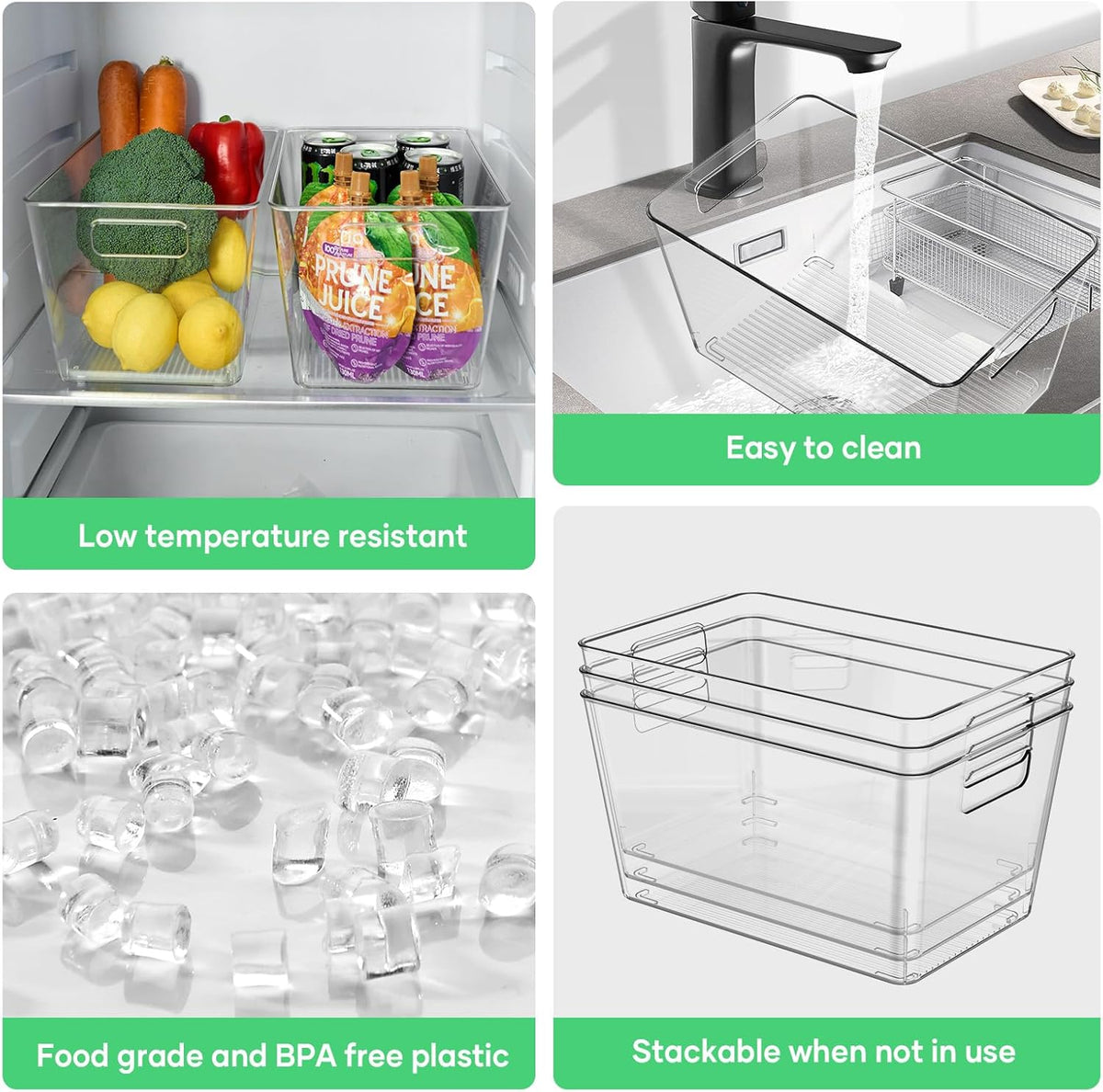 Clear Plastic Storage Bins, 11" Large Pantry Organizer Bins with Handles, Plastic Containers for Refrigerator,BPA-Free Perfect for Kitchen,Fridge,Cabinet,Pantry,Bathroom,Closet Organization