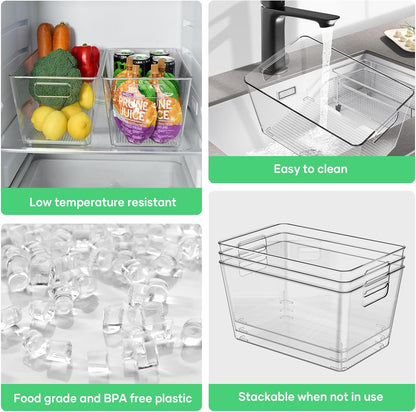 Clear Plastic Storage Bins, 11" Large Pantry Organizer Bins with Handles, Plastic Containers for Refrigerator,BPA-Free Perfect for Kitchen,Fridge,Cabinet,Pantry,Bathroom,Closet Organization