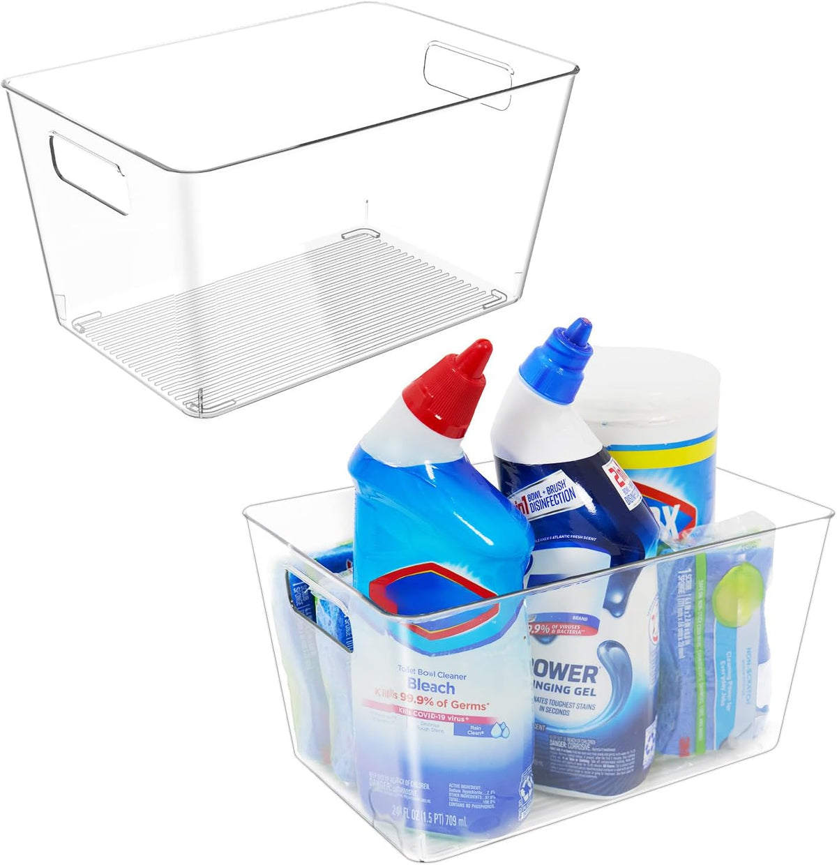 Clear Plastic Storage Bins, 11" Large Pantry Organizer Bins with Handles, Plastic Containers for Refrigerator,BPA-Free Perfect for Kitchen,Fridge,Cabinet,Pantry,Bathroom,Closet Organization
