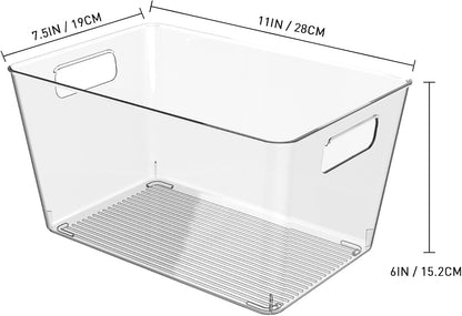 Clear Plastic Storage Bins, 11" Large Pantry Organizer Bins with Handles, Plastic Containers for Refrigerator,BPA-Free Perfect for Kitchen,Fridge,Cabinet,Pantry,Bathroom,Closet Organization