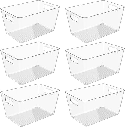 Clear Plastic Storage Bins, 11" Large Pantry Organizer Bins with Handles, Plastic Containers for Refrigerator,BPA-Free Perfect for Kitchen,Fridge,Cabinet,Pantry,Bathroom,Closet Organization
