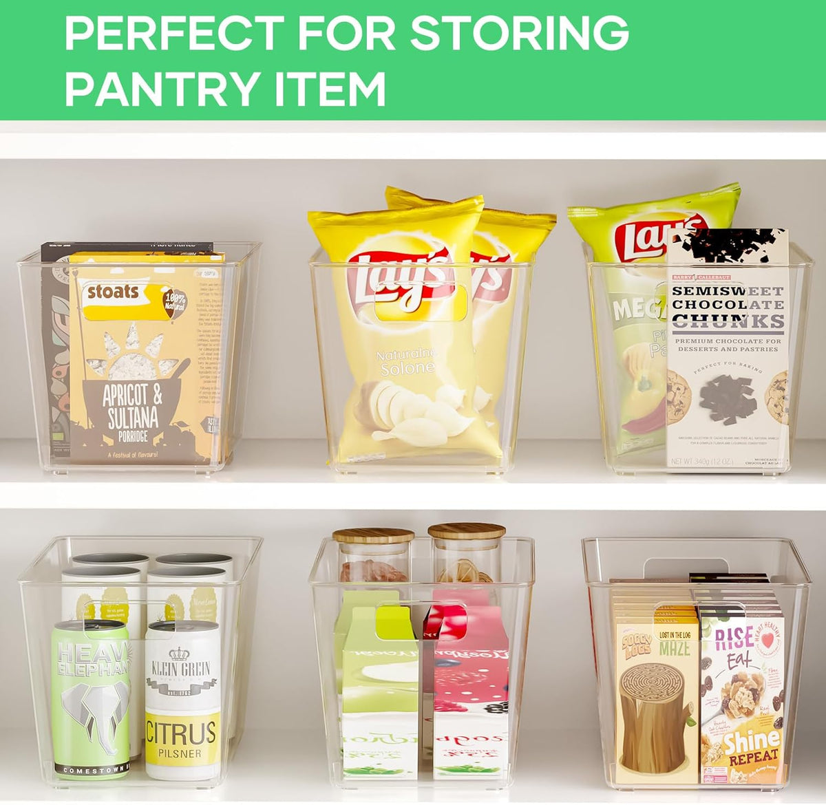 Clear Plastic Storage Bins, 11" Large Pantry Organizer Bins with Handles, Plastic Containers for Refrigerator,BPA-Free Perfect for Kitchen,Fridge,Cabinet,Pantry,Bathroom,Closet Organization