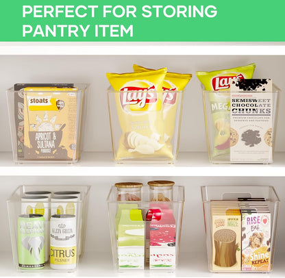 Clear Plastic Storage Bins, 11" Large Pantry Organizer Bins with Handles, Plastic Containers for Refrigerator,BPA-Free Perfect for Kitchen,Fridge,Cabinet,Pantry,Bathroom,Closet Organization