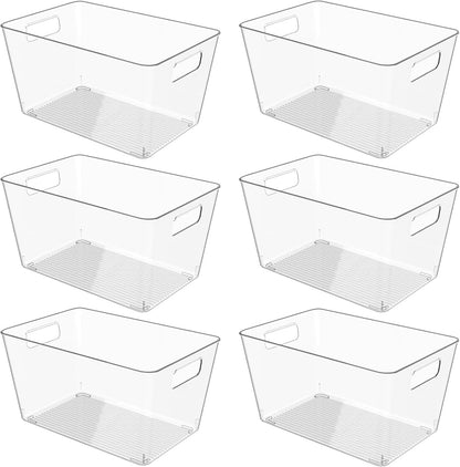 Clear Plastic Storage Bins, 11" Large Pantry Organizer Bins with Handles, Plastic Containers for Refrigerator,BPA-Free Perfect for Kitchen,Fridge,Cabinet,Pantry,Bathroom,Closet Organization