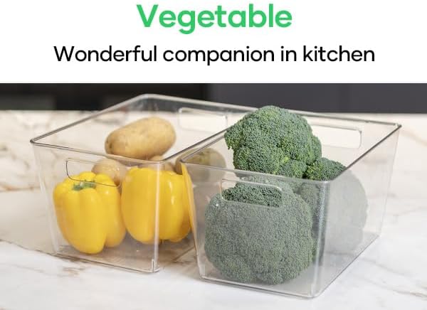 Clear Plastic Storage Bins, 11" Large Pantry Organizer Bins with Handles, Plastic Containers for Refrigerator,BPA-Free Perfect for Kitchen,Fridge,Cabinet,Pantry,Bathroom,Closet Organization