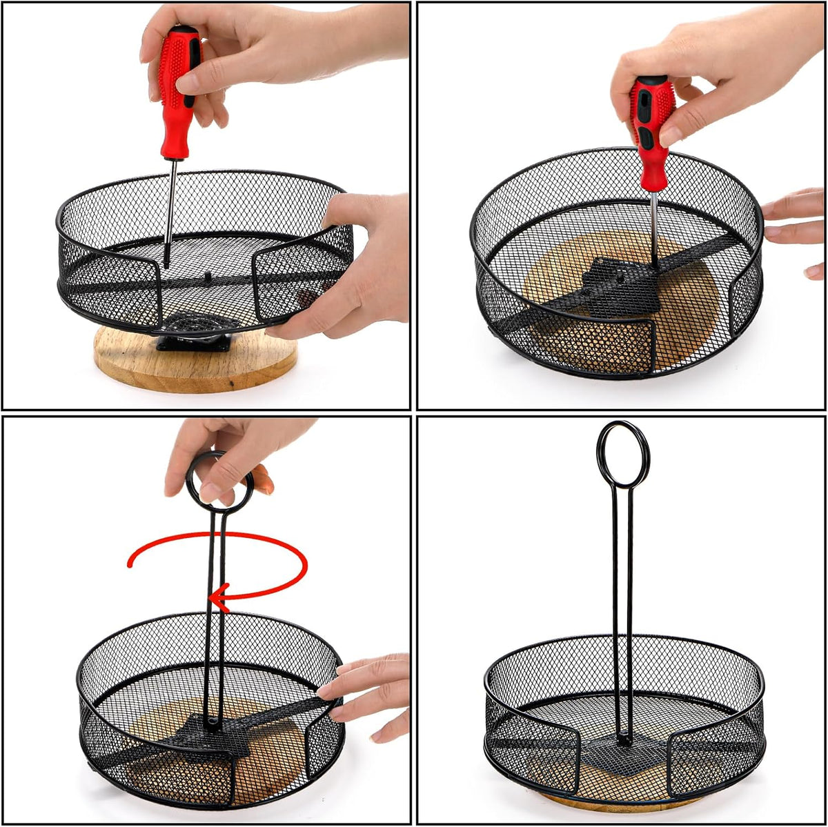 2 Pack Metal Rotating Condiment Caddy with Number Card Holder, 7.75 Inch Round Caddy with Wooden Base, Black Coated Table Seasoning Organizer for Grill Outdoors, Dining Table, BBQ