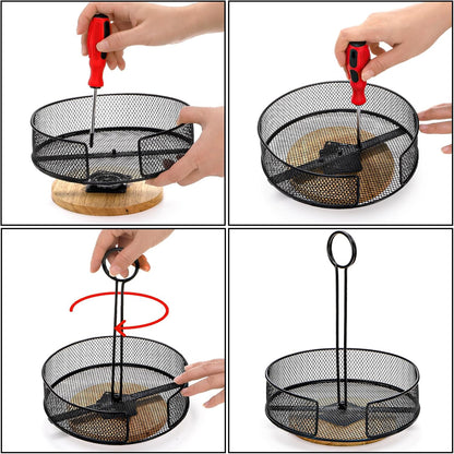 2 Pack Metal Rotating Condiment Caddy with Number Card Holder, 7.75 Inch Round Caddy with Wooden Base, Black Coated Table Seasoning Organizer for Grill Outdoors, Dining Table, BBQ