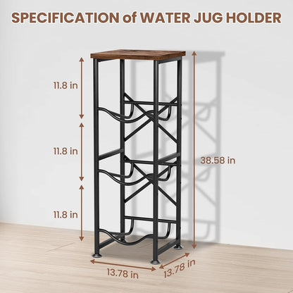 5 Gallon Water Jug Holder, 3-Tier Water Bottle Holder with Wood Top Shelf, Heavy Duty Water Cooler Jug Rack, Water Dispenser Storage Stand for Office and Living Room