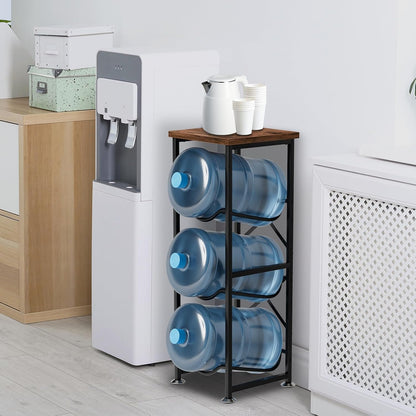 5 Gallon Water Jug Holder, 3-Tier Water Bottle Holder with Wood Top Shelf, Heavy Duty Water Cooler Jug Rack, Water Dispenser Storage Stand for Office and Living Room