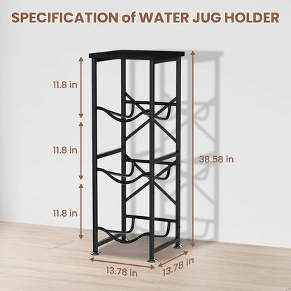 5 Gallon Water Jug Holder, 3-Tier Water Bottle Holder with Wood Top Shelf, Heavy Duty Water Cooler Jug Rack, Water Dispenser Storage Stand for Office and Living Room