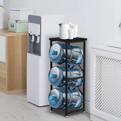 5 Gallon Water Jug Holder, 3-Tier Water Bottle Holder with Wood Top Shelf, Heavy Duty Water Cooler Jug Rack, Water Dispenser Storage Stand for Office and Living Room