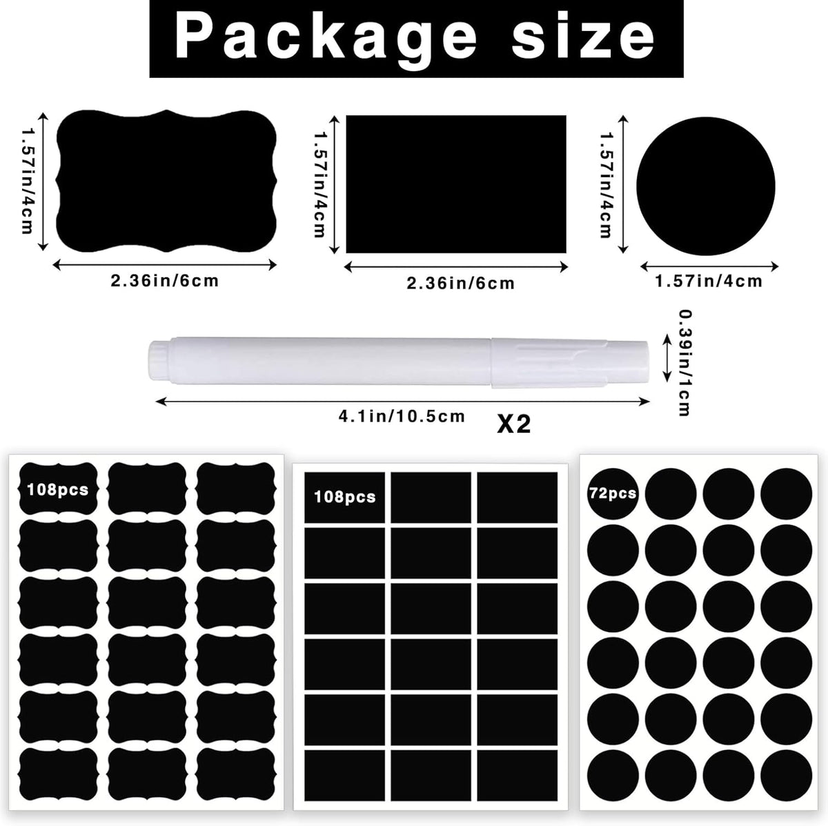 290 pcs Chalkboard Labels,Removable Blackboard Label Stickers,3 Assorted Shapes,with 2 White Chalk Marker,Erasable Reusable Waterproof Label for Storage Bin,Food Container,Mason Jars,Jars