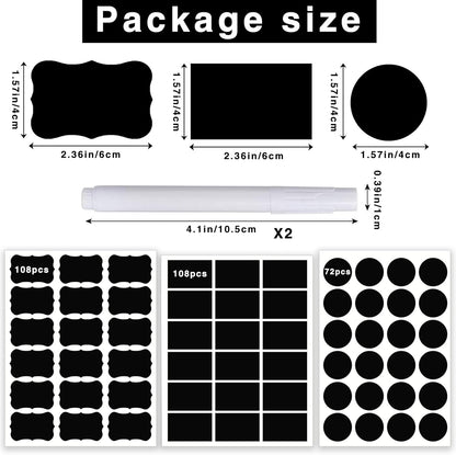 290 pcs Chalkboard Labels,Removable Blackboard Label Stickers,3 Assorted Shapes,with 2 White Chalk Marker,Erasable Reusable Waterproof Label for Storage Bin,Food Container,Mason Jars,Jars