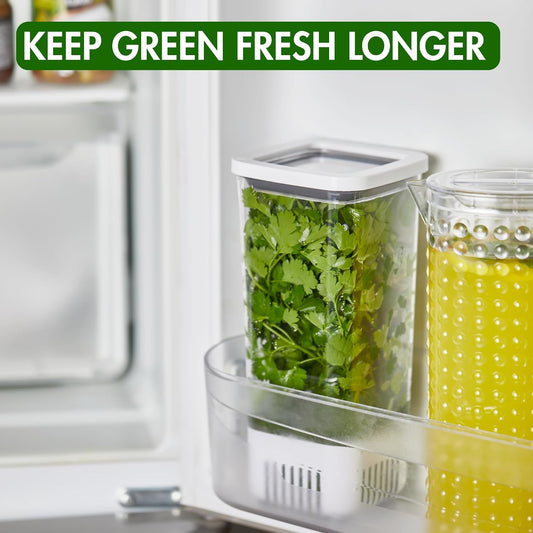 Herb Keeper for Refrigerator | Vegetable Containers for Fridge | Herb Saver with Water Reservoir Case and Strainer | Vegetable Preservation Container for Mint, Parsley, 1.8 qt