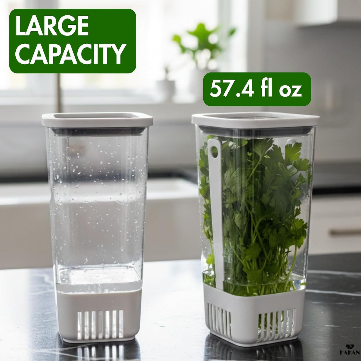 Herb Keeper for Refrigerator | Vegetable Containers for Fridge | Herb Saver with Water Reservoir Case and Strainer | Vegetable Preservation Container for Mint, Parsley, 1.8 qt