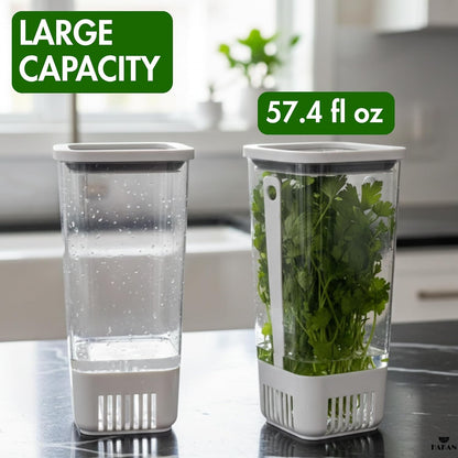 Herb Keeper for Refrigerator | Vegetable Containers for Fridge | Herb Saver with Water Reservoir Case and Strainer | Vegetable Preservation Container for Mint, Parsley, 1.8 qt