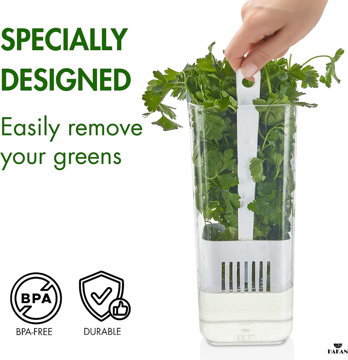 Herb Keeper for Refrigerator | Vegetable Containers for Fridge | Herb Saver with Water Reservoir Case and Strainer | Vegetable Preservation Container for Mint, Parsley, 1.8 qt