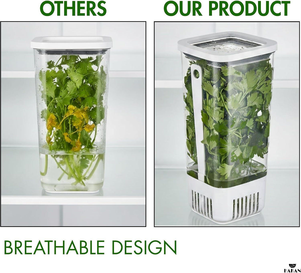 Herb Keeper for Refrigerator | Vegetable Containers for Fridge | Herb Saver with Water Reservoir Case and Strainer | Vegetable Preservation Container for Mint, Parsley, 1.8 qt
