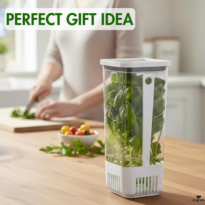 Herb Keeper for Refrigerator | Vegetable Containers for Fridge | Herb Saver with Water Reservoir Case and Strainer | Vegetable Preservation Container for Mint, Parsley, 1.8 qt