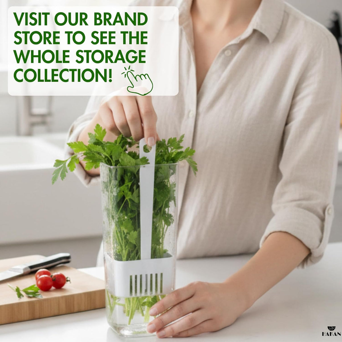 Herb Keeper for Refrigerator | Vegetable Containers for Fridge | Herb Saver with Water Reservoir Case and Strainer | Vegetable Preservation Container for Mint, Parsley, 1.8 qt
