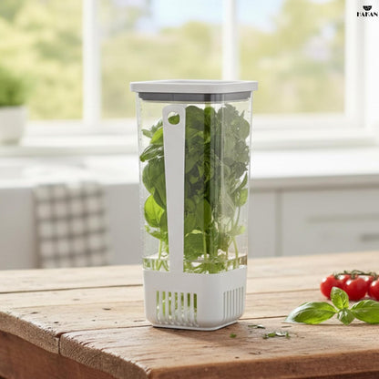 Herb Keeper for Refrigerator | Vegetable Containers for Fridge | Herb Saver with Water Reservoir Case and Strainer | Vegetable Preservation Container for Mint, Parsley, 1.8 qt