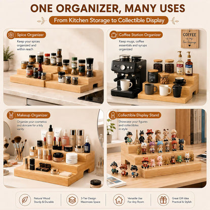 Expandable 3-Tier Wooden Can Organizer for Pantry, Adjustable Shelf Holds 24 Cans, Storage Rack for Cabinet & Countertop, Space Saving Pantry Organizer for Small Kitchens and Apartments