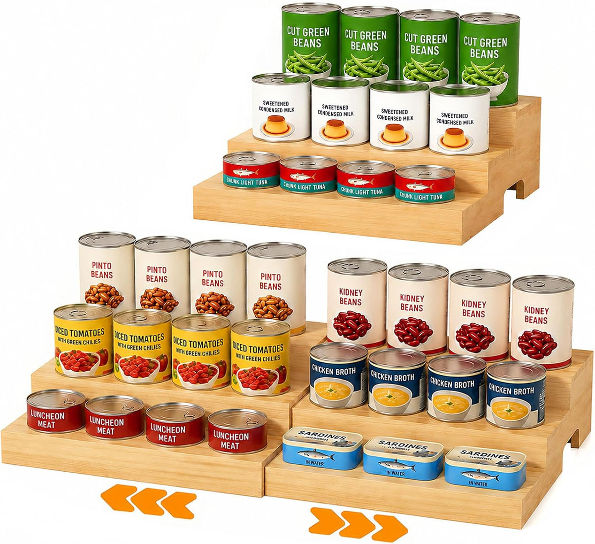 Expandable 3-Tier Wooden Can Organizer for Pantry, Adjustable Shelf Holds 24 Cans, Storage Rack for Cabinet & Countertop, Space Saving Pantry Organizer for Small Kitchens and Apartments