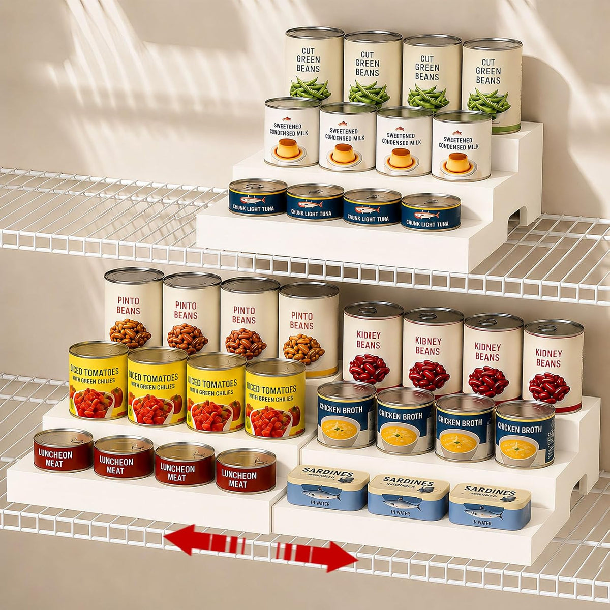 Expandable 3-Tier Wooden Can Organizer for Pantry, Adjustable Shelf Holds 24 Cans, Storage Rack for Cabinet & Countertop, Space Saving Pantry Organizer for Small Kitchens and Apartments