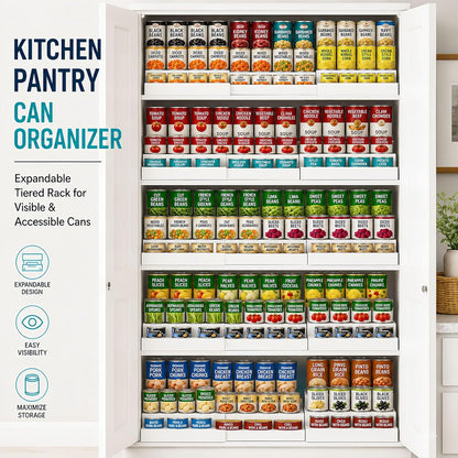 Expandable 3-Tier Wooden Can Organizer for Pantry, Adjustable Shelf Holds 24 Cans, Storage Rack for Cabinet & Countertop, Space Saving Pantry Organizer for Small Kitchens and Apartments