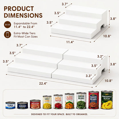 Expandable 3-Tier Wooden Can Organizer for Pantry, Adjustable Shelf Holds 24 Cans, Storage Rack for Cabinet & Countertop, Space Saving Pantry Organizer for Small Kitchens and Apartments