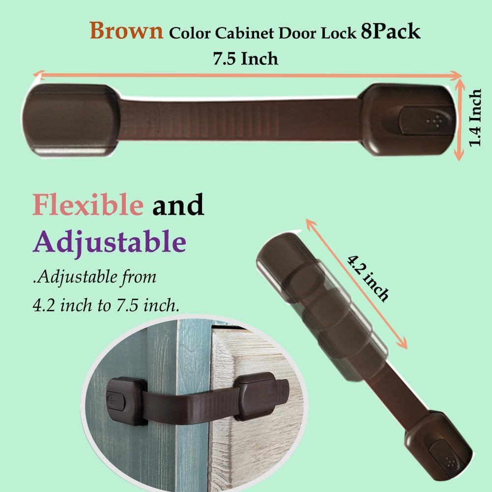 Child Safety Cabinet Locks for Baby Proof,Child Proof Safety Locks for Cabinets,Drawers,Cupboard,Oven,Fridge,8Packs Brown Locks