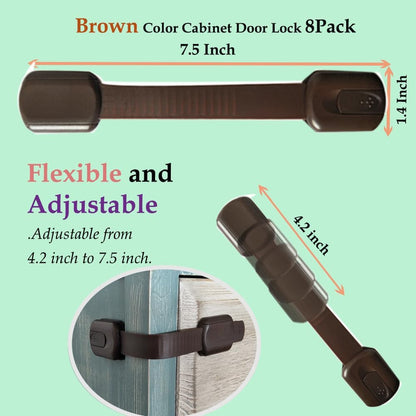 Child Safety Cabinet Locks for Baby Proof,Child Proof Safety Locks for Cabinets,Drawers,Cupboard,Oven,Fridge,8Packs Brown Locks