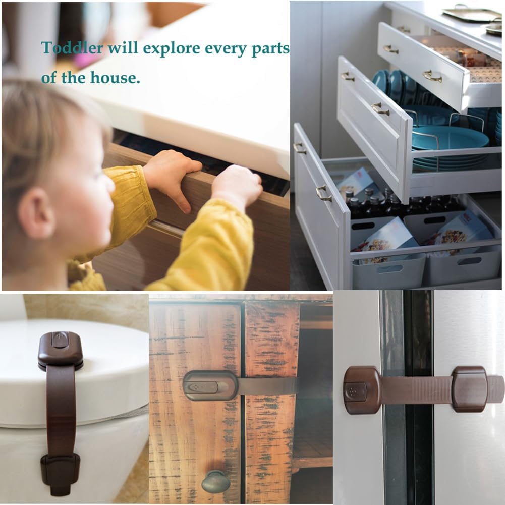 Child Safety Cabinet Locks for Baby Proof,Child Proof Safety Locks for Cabinets,Drawers,Cupboard,Oven,Fridge,8Packs Brown Locks