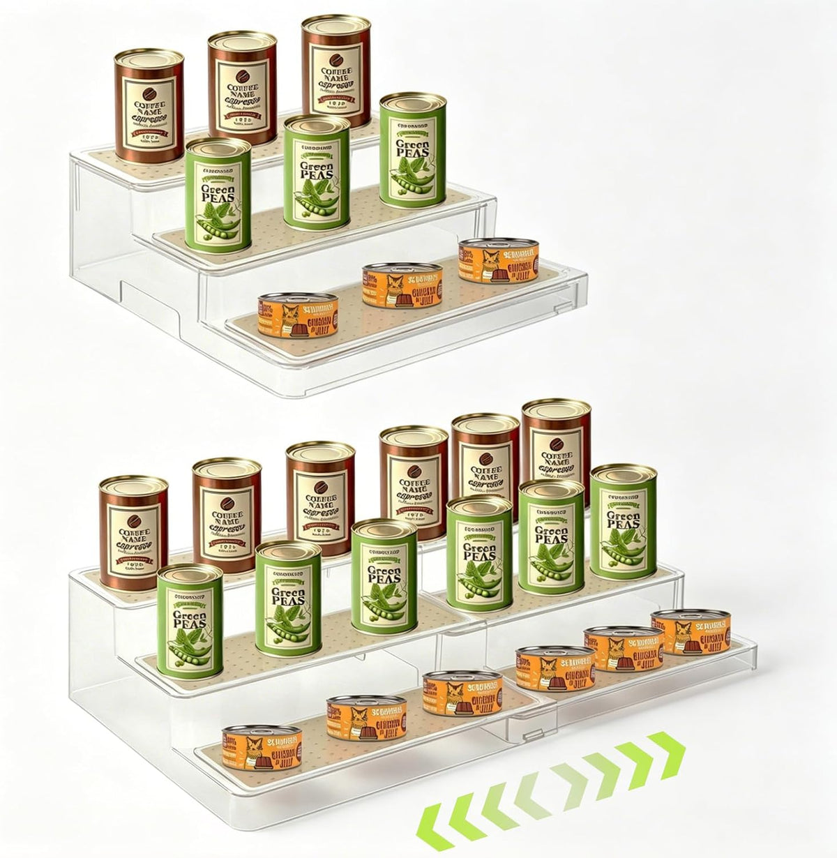 Adjustable Acrylic Can Rack Organizer for Pantry, 3-Tier Cream White Canned Goods Storage Holder with Non-Skid Adjustable Shelf for Cabinet, Countertop, Kitchen, 9.6 to 17.5 Inches