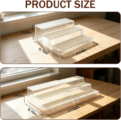 Adjustable Acrylic Can Rack Organizer for Pantry, 3-Tier Cream White Canned Goods Storage Holder with Non-Skid Adjustable Shelf for Cabinet, Countertop, Kitchen, 9.6 to 17.5 Inches