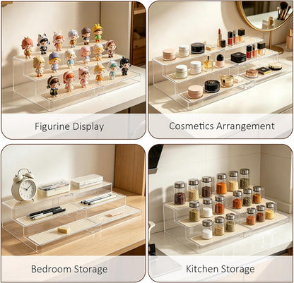 Adjustable Acrylic Can Rack Organizer for Pantry, 3-Tier Cream White Canned Goods Storage Holder with Non-Skid Adjustable Shelf for Cabinet, Countertop, Kitchen, 9.6 to 17.5 Inches