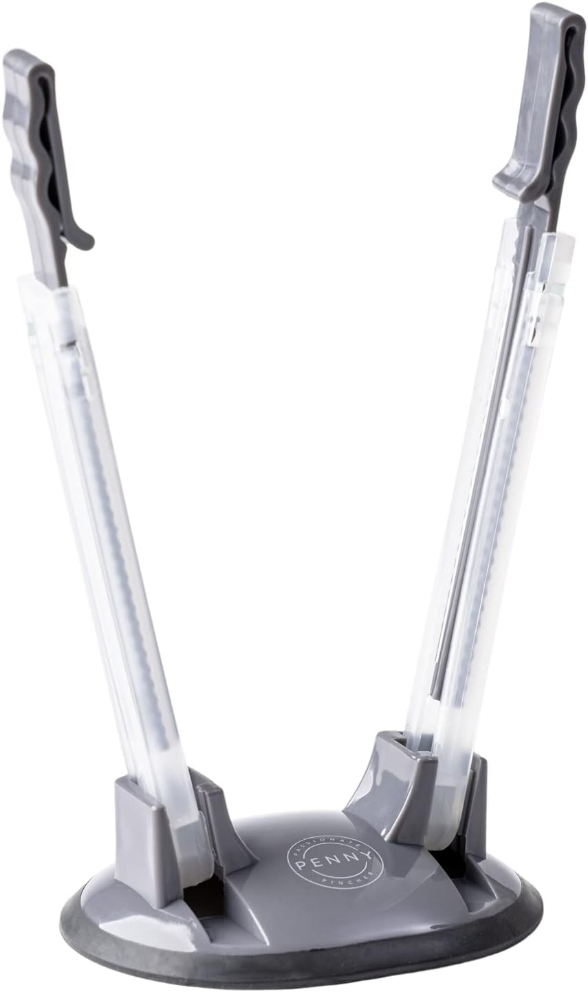 Freezer Bag Holder Stand (2 Pack) | Freezer Bag Stands | Ziplock Bag Holder for Filling | Adjustable Hands-Free Rack Clip | Meal Prep Bag Stand | Non-Slip Rubber Base (Grey)