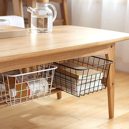 Wire Storage Baskets, Large Farmhouse Metal Freezer Basket Storage Organizer Bins with Handles for Kitchen Cabinets, Pantry, Closets, Bedrooms, Bathrooms, Set of 2, White