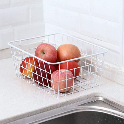 Wire Storage Baskets, Large Farmhouse Metal Freezer Basket Storage Organizer Bins with Handles for Kitchen Cabinets, Pantry, Closets, Bedrooms, Bathrooms, Set of 2, White