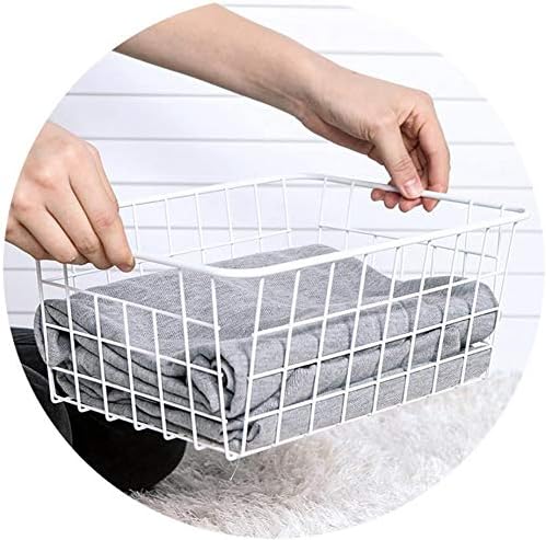 Wire Storage Baskets, Large Farmhouse Metal Freezer Basket Storage Organizer Bins with Handles for Kitchen Cabinets, Pantry, Closets, Bedrooms, Bathrooms, Set of 2, White