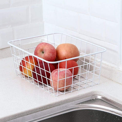 Wire Storage Baskets, Large Farmhouse Metal Freezer Basket Storage Organizer Bins with Handles for Kitchen Cabinets, Pantry, Closets, Bedrooms, Bathrooms, Set of 2, White