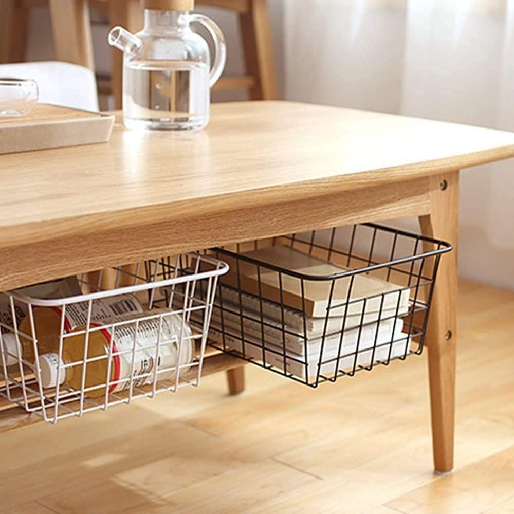 Wire Storage Baskets, Large Farmhouse Metal Freezer Basket Storage Organizer Bins with Handles for Kitchen Cabinets, Pantry, Closets, Bedrooms, Bathrooms, Set of 2, White