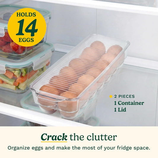 Cuisinart Egg Holder for Fridge, Holds 14 Eggs, Stackable | Clear BPA-free plastic with fitted lid, fits standard refrigerator shelves, replaces flimsy cartons, hand wash only
