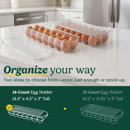 Cuisinart Egg Holder for Fridge, Holds 14 Eggs, Stackable | Clear BPA-free plastic with fitted lid, fits standard refrigerator shelves, replaces flimsy cartons, hand wash only