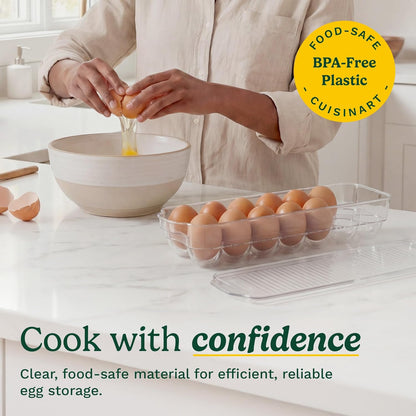 Cuisinart Egg Holder for Fridge, Holds 14 Eggs, Stackable | Clear BPA-free plastic with fitted lid, fits standard refrigerator shelves, replaces flimsy cartons, hand wash only