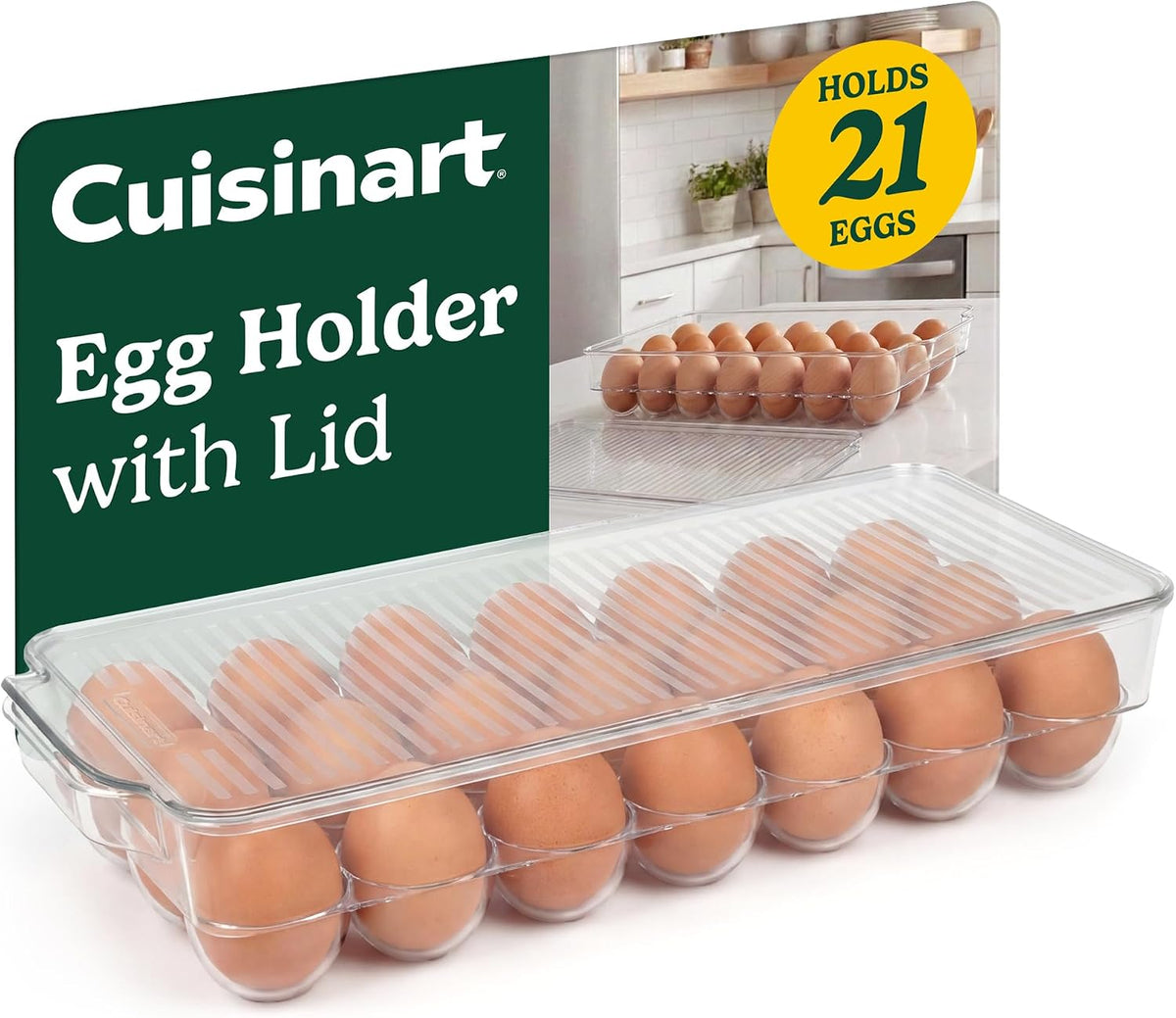 Cuisinart Egg Holder for Fridge, Holds 14 Eggs, Stackable | Clear BPA-free plastic with fitted lid, fits standard refrigerator shelves, replaces flimsy cartons, hand wash only